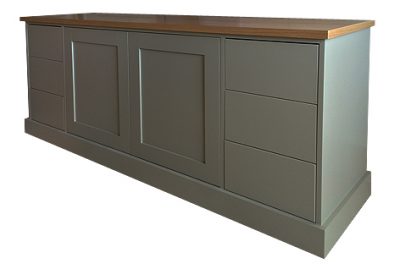tv cabinet in painted finish with oak top