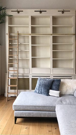 Bespoke radiator cover bookcase with library ladder